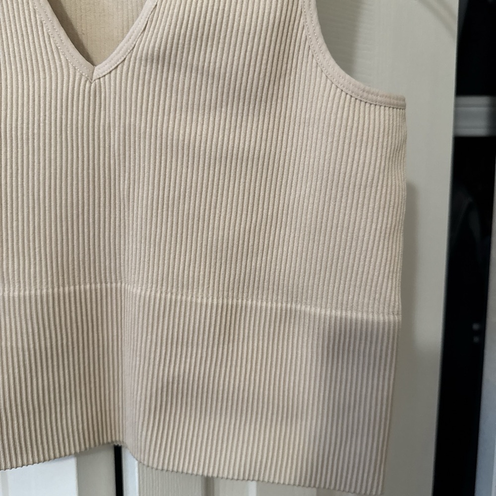 Women's Cream Ribbed Tank Top - Picture 4 of 4